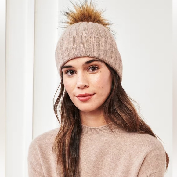 Quince cashmere beanie hat Pom Pom oatmeal beige - Picture 1 of 4